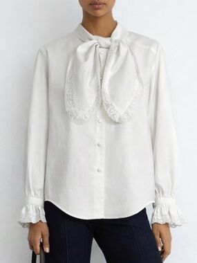 Nipon Studio Vintage White Cotton and Lace Blouse